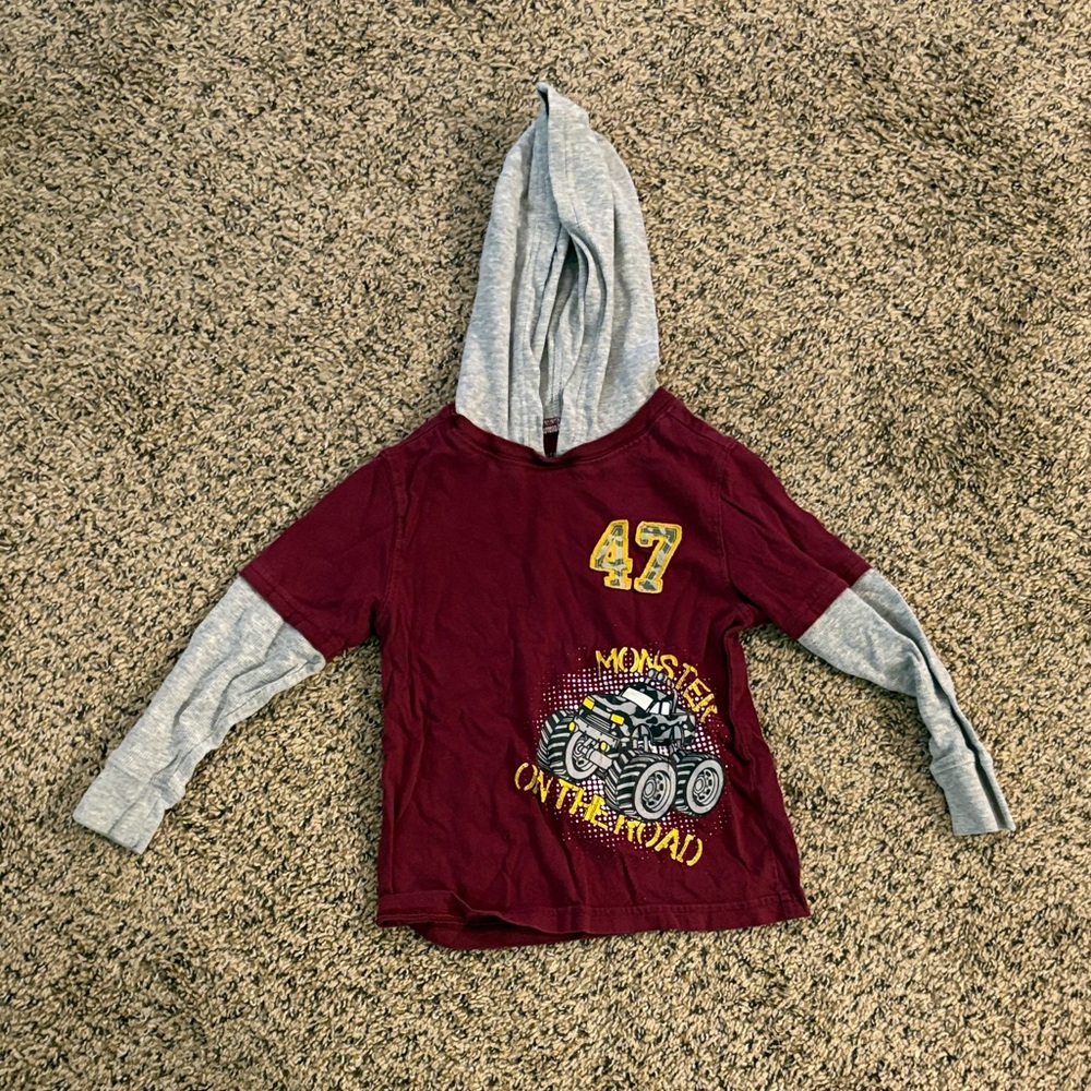 Healthtex Maroon and Gray Monster Truck Hoodie